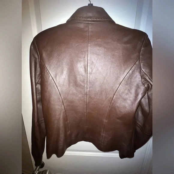 VS2 by VAKKO Deep Chocolate Brown Fully Lined Lambskin Leather Jacket- Size M - Picture 3 of 5